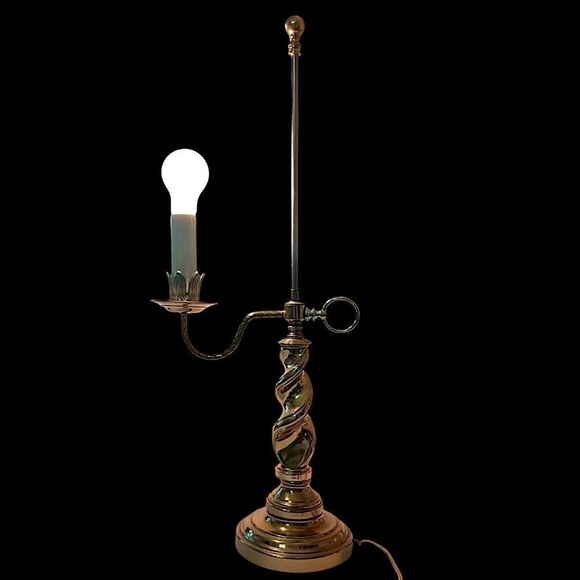 Brass Candlestick Bouillette Lamp Light SINGLE Arm Spiral Twist Base HEAVY Vtg. - Picture 2 of 16